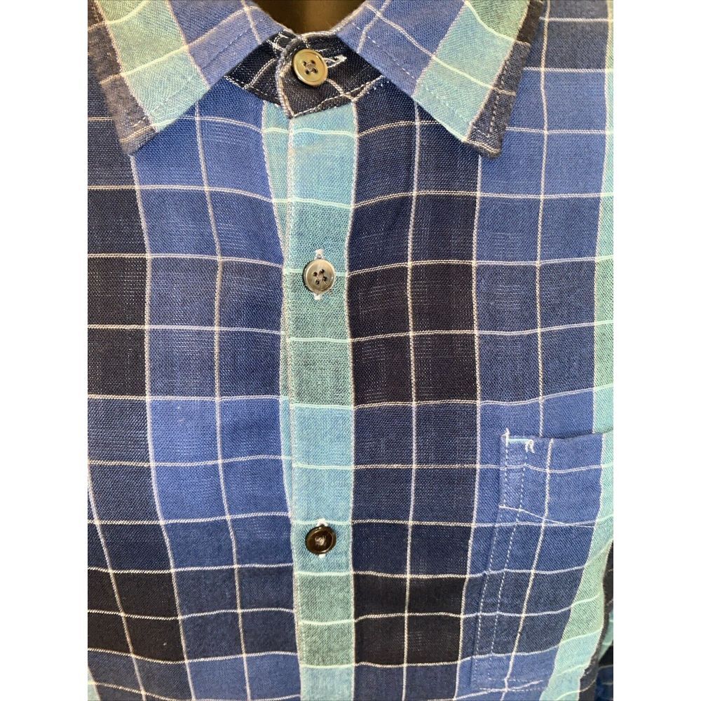 Carbon 2 Cobalt Blue Check Cotton Long Sleeve Button Up Shirt Size Large - Picture 3 of 6